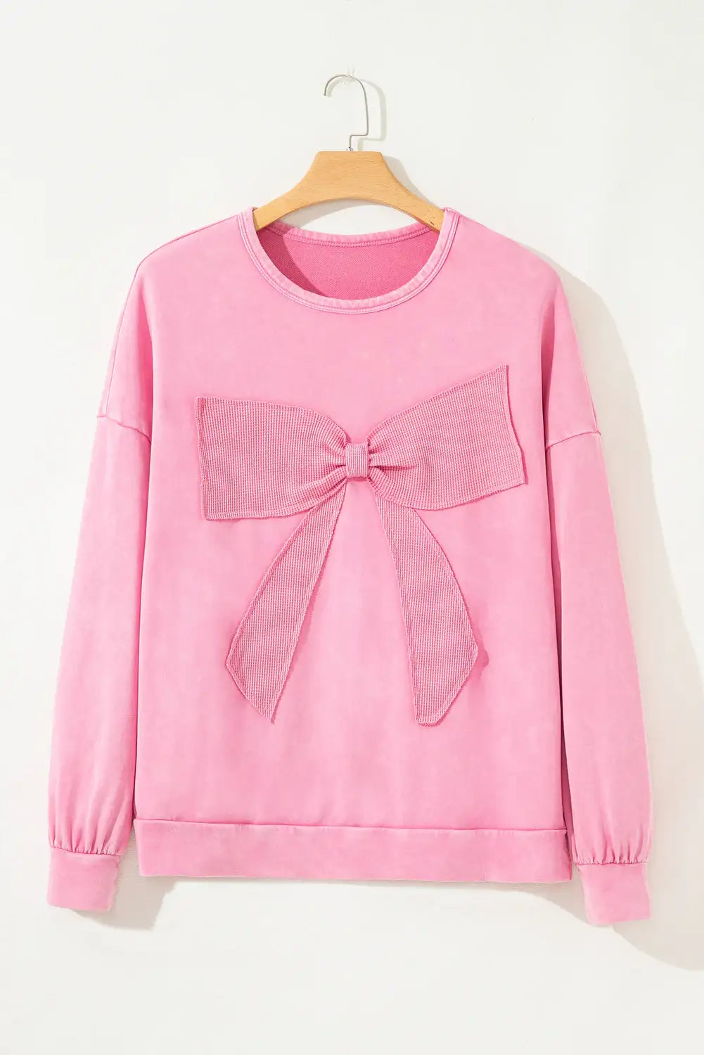 Bonbon Waffle Bowknot Patchwork Graphic Mineral Wash Plus Size Sweatshirt CaRaUaNa Fashion