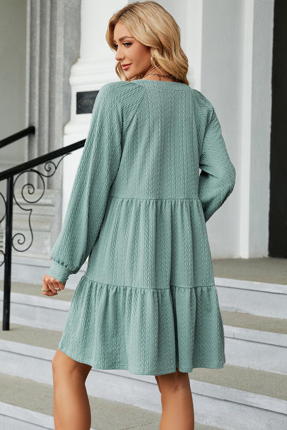 Ruched Notched Long Sleeve Mini Dress Carauana Store