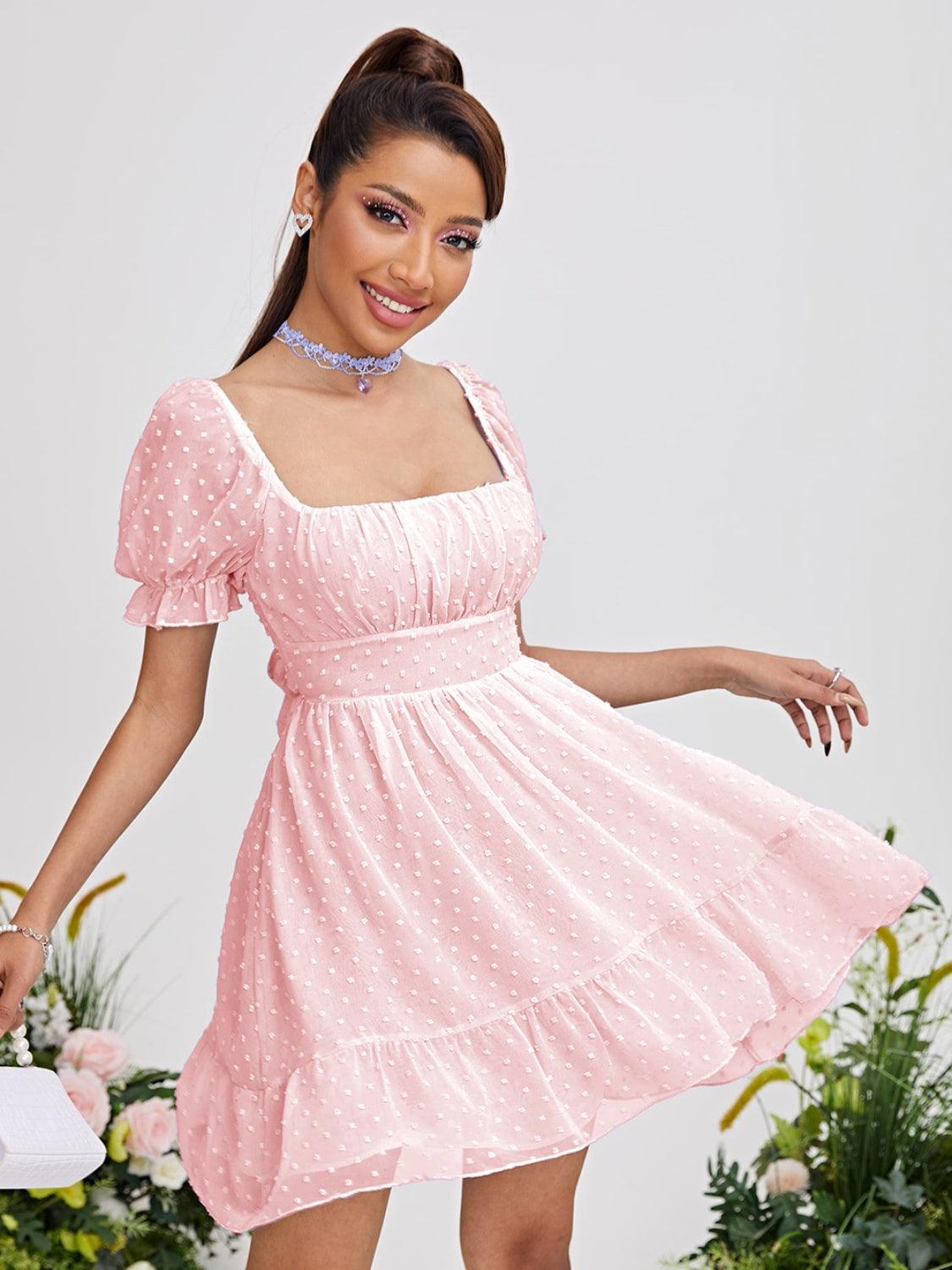 Swiss Dot Square Neck Mini Dress Carauana Store
