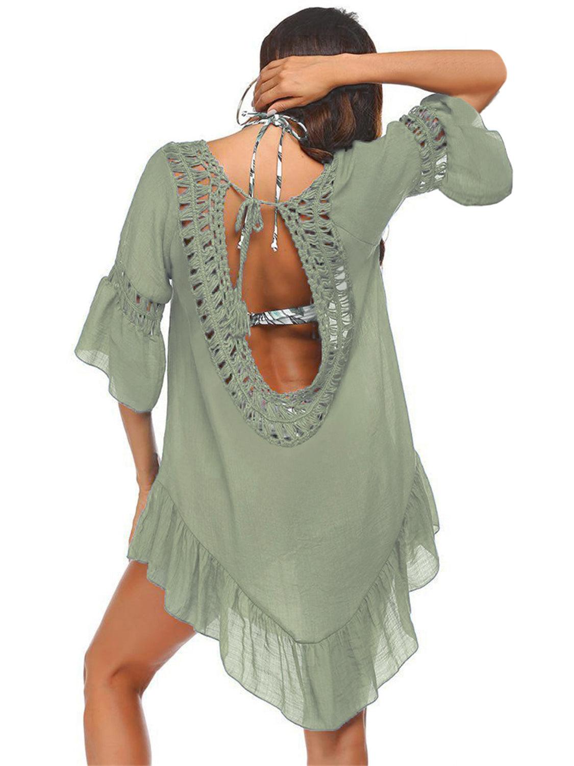Backless Cutout Three-Quarter Sleeve Cover Up Carauana Store