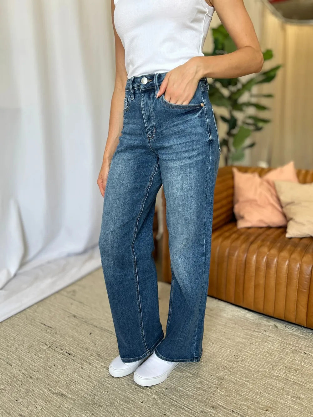 RFM Full Size High Rise Tummy Control Wide Leg Jeans Carauana Store