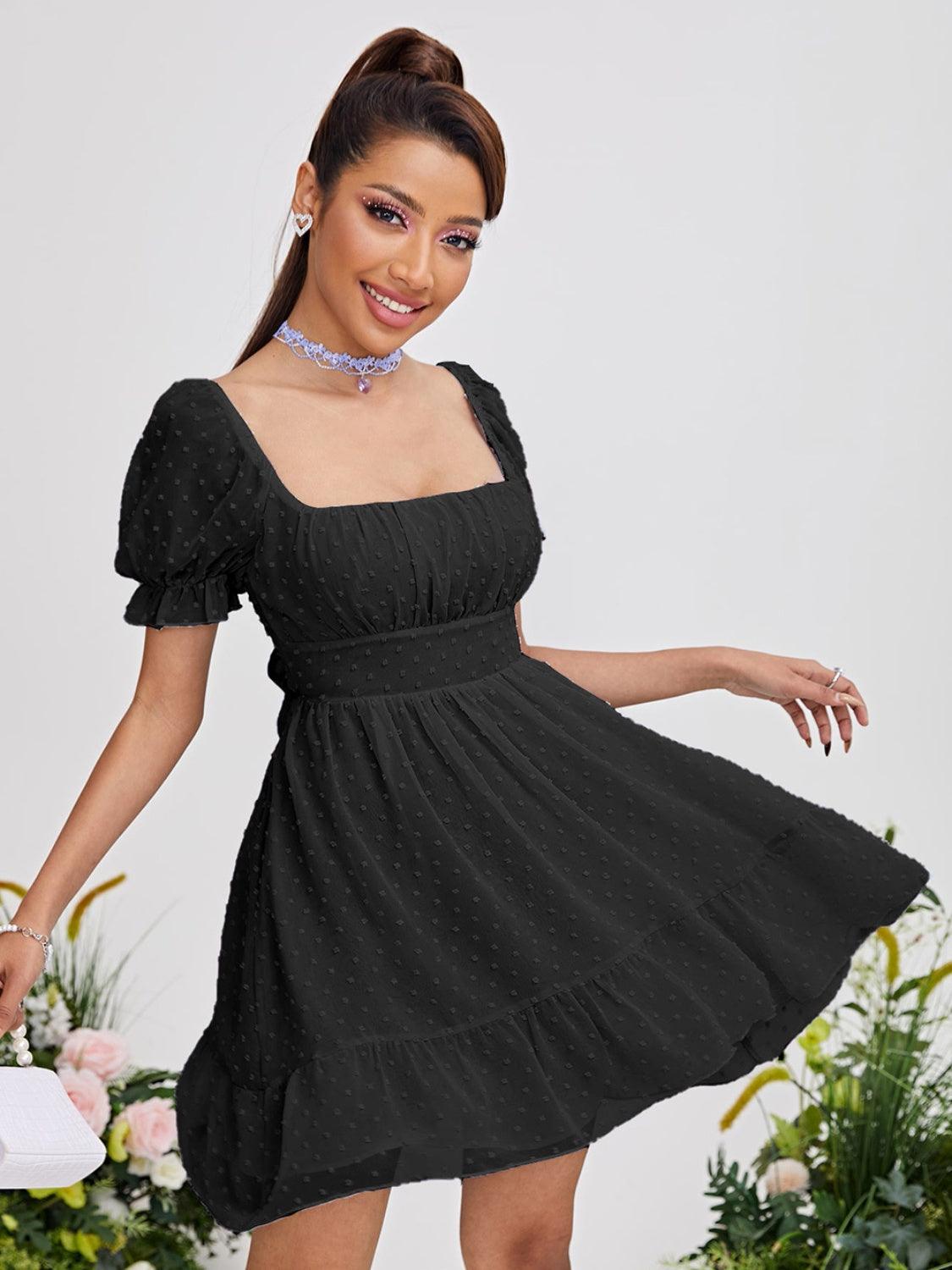 Swiss Dot Square Neck Mini Dress Carauana Store