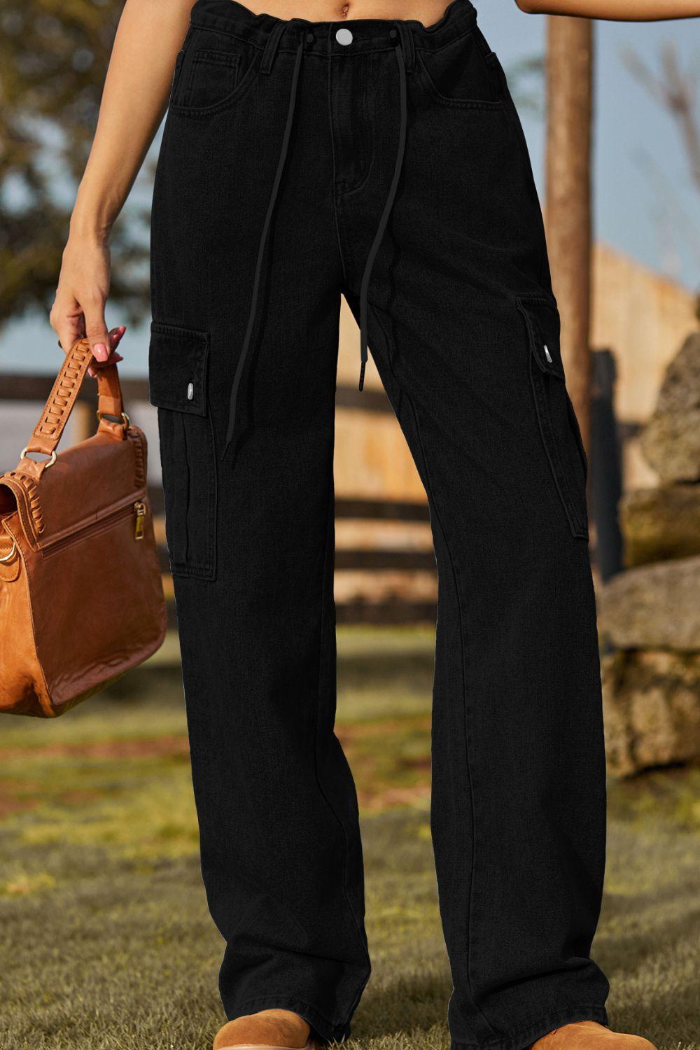 Loose Fit Drawstring Jeans with Pocket Carauana Store