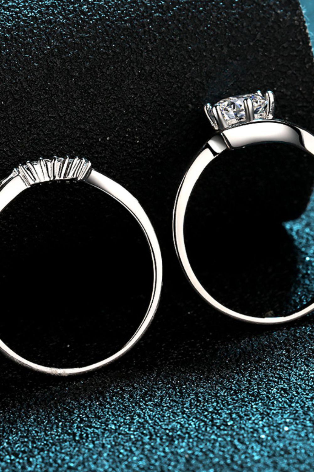 Moissanite Rhodium-Plated Two-Piece Ring Set Carauana Store