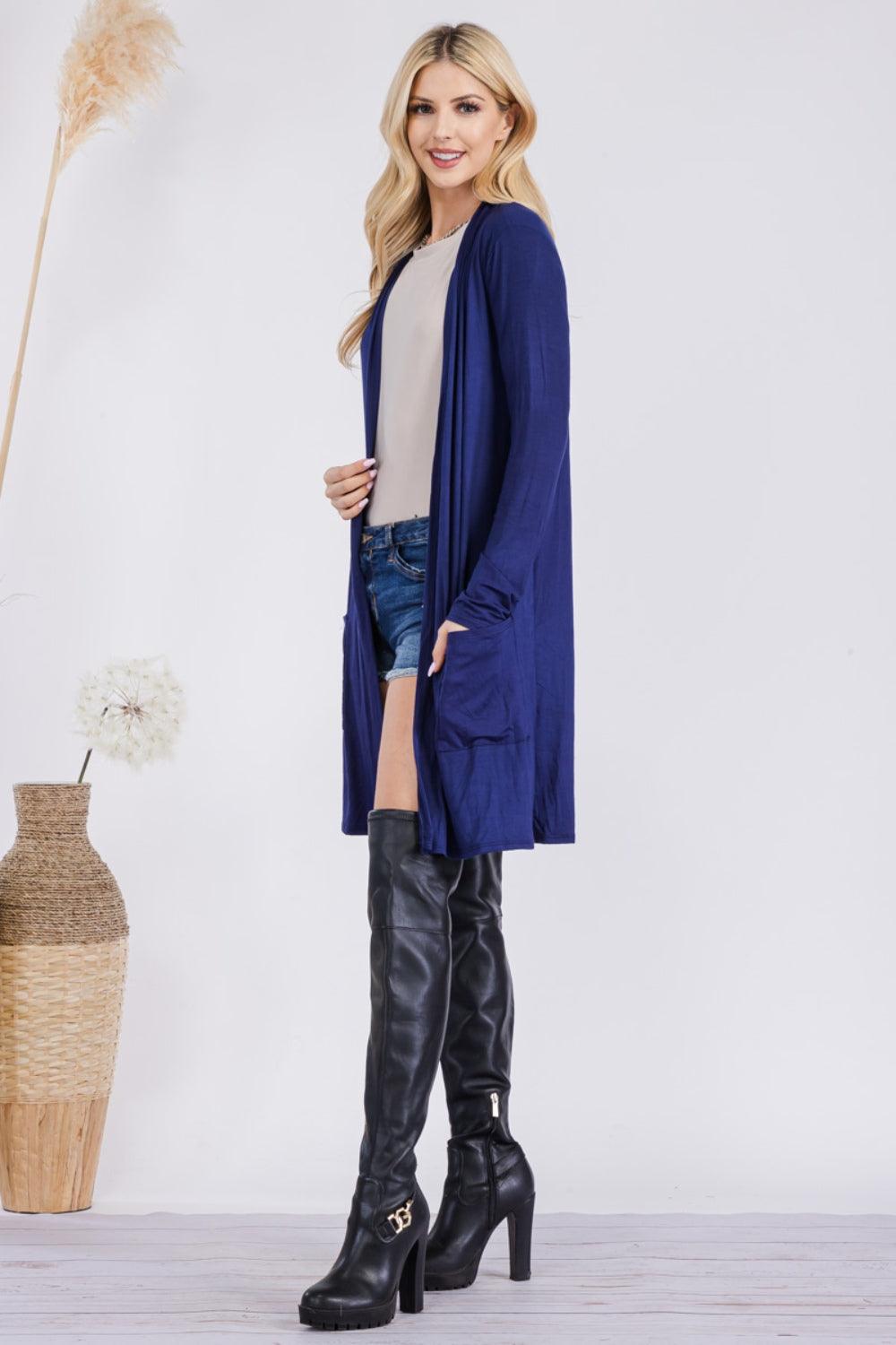 Celeste Full Size Open Front Cardigan with Pockets Carauana Store
