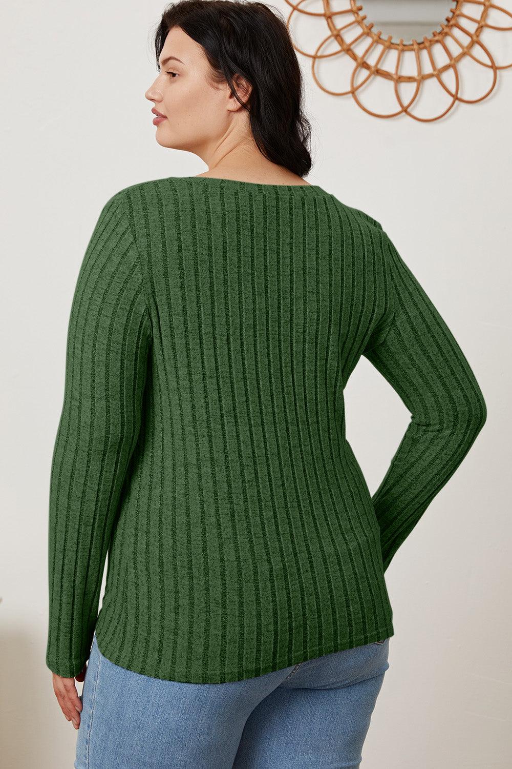 Basic Bae Full Size Ribbed V-Neck Long Sleeve T-Shirt Carauana Store