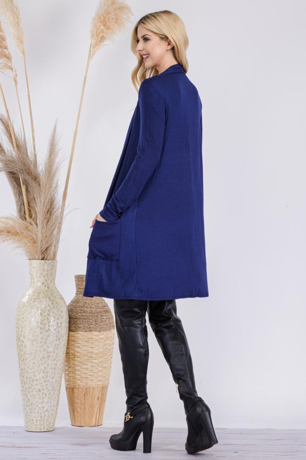 Celeste Full Size Open Front Cardigan with Pockets Carauana Store