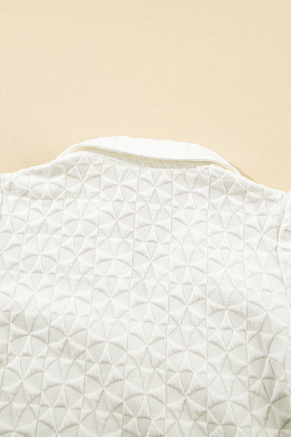 White Textured Puff Half Sleeve Collared V Neck Top