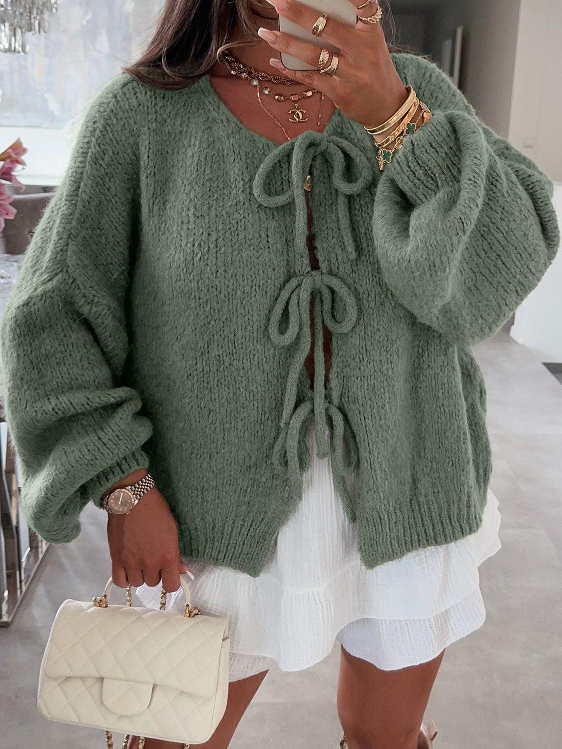 Tied Long Sleeve Dropped Shoulder Cardigan Carauana Store