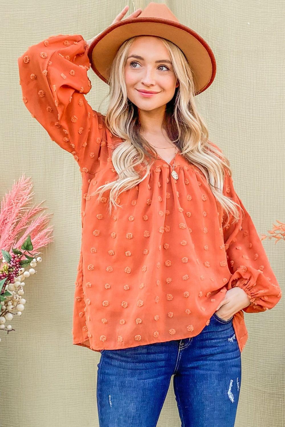 And The Why Swiss Dot V Neck Balloon Sleeve Woven Blouse Carauana Store