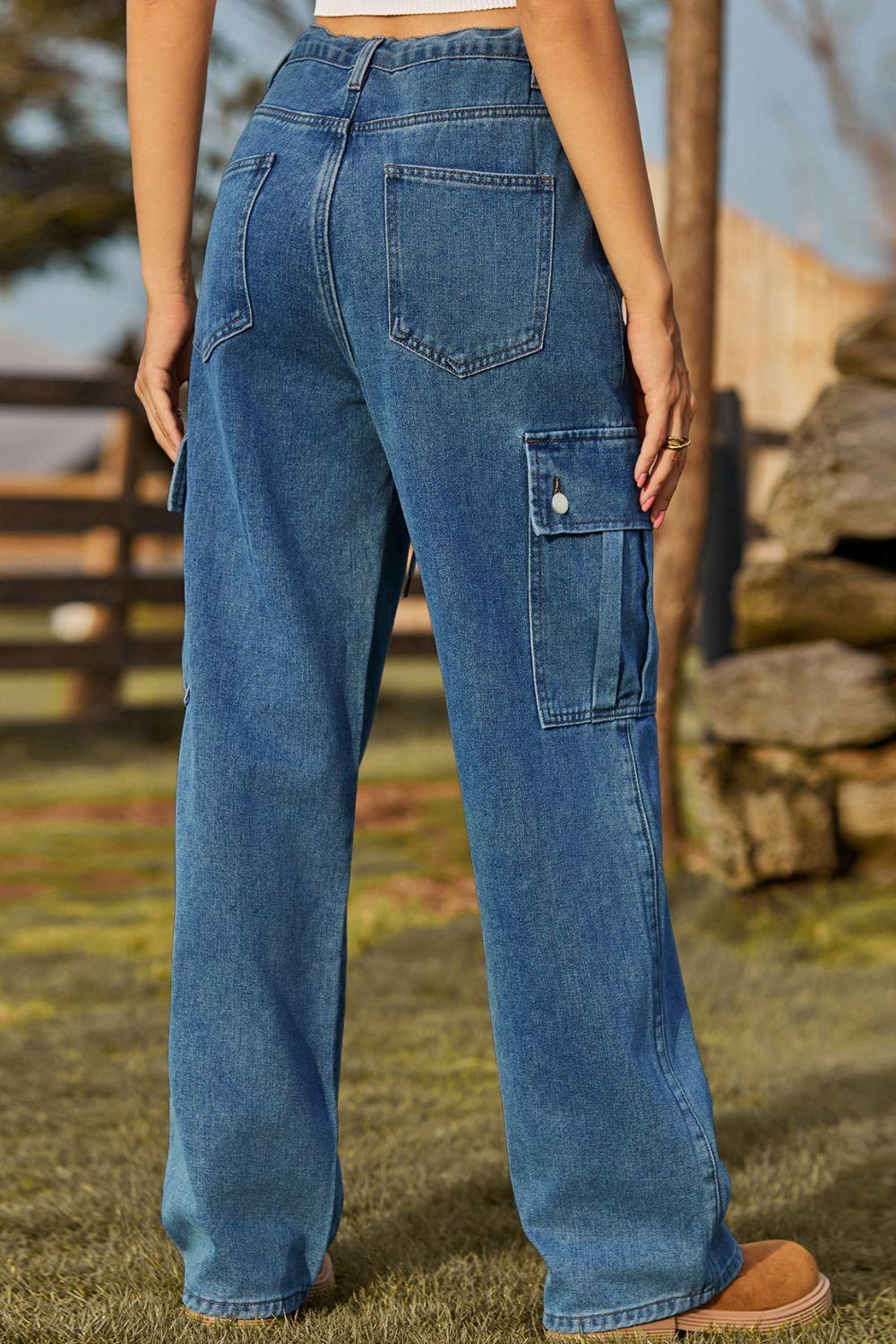 Loose Fit Drawstring Jeans with Pocket Carauana Store