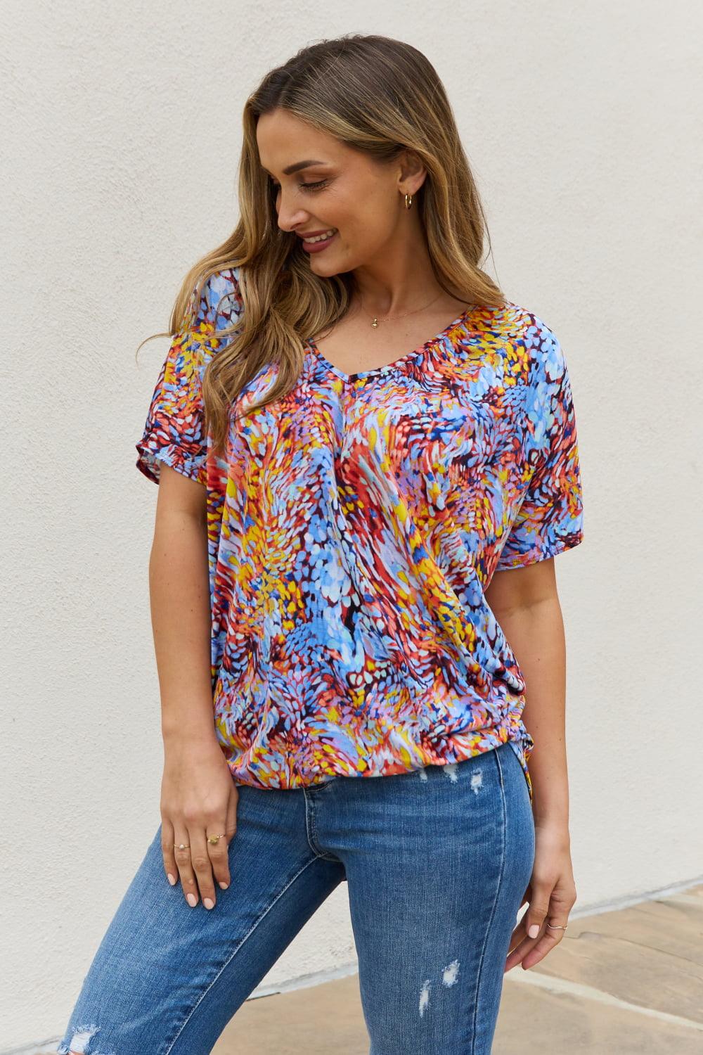 Be Stage Full Size Printed Dolman Flowy Top Carauana Store