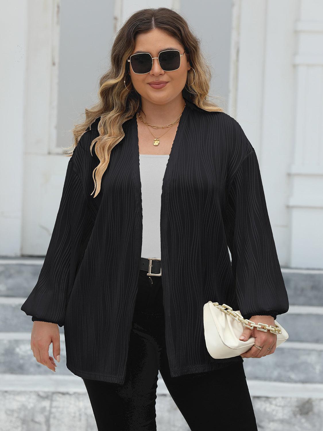 Plus Size Open Front Long Sleeve Cardigan Carauana Store