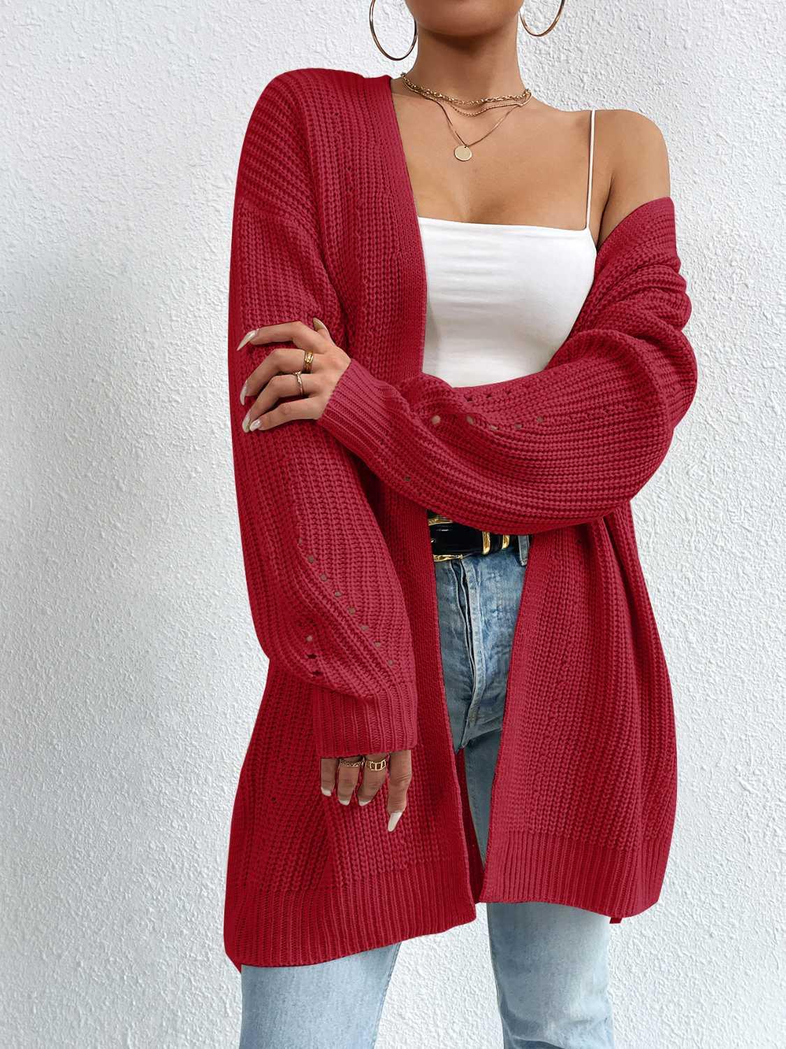 Open Front Dropped Shoulder Slit Cardigan Carauana Store