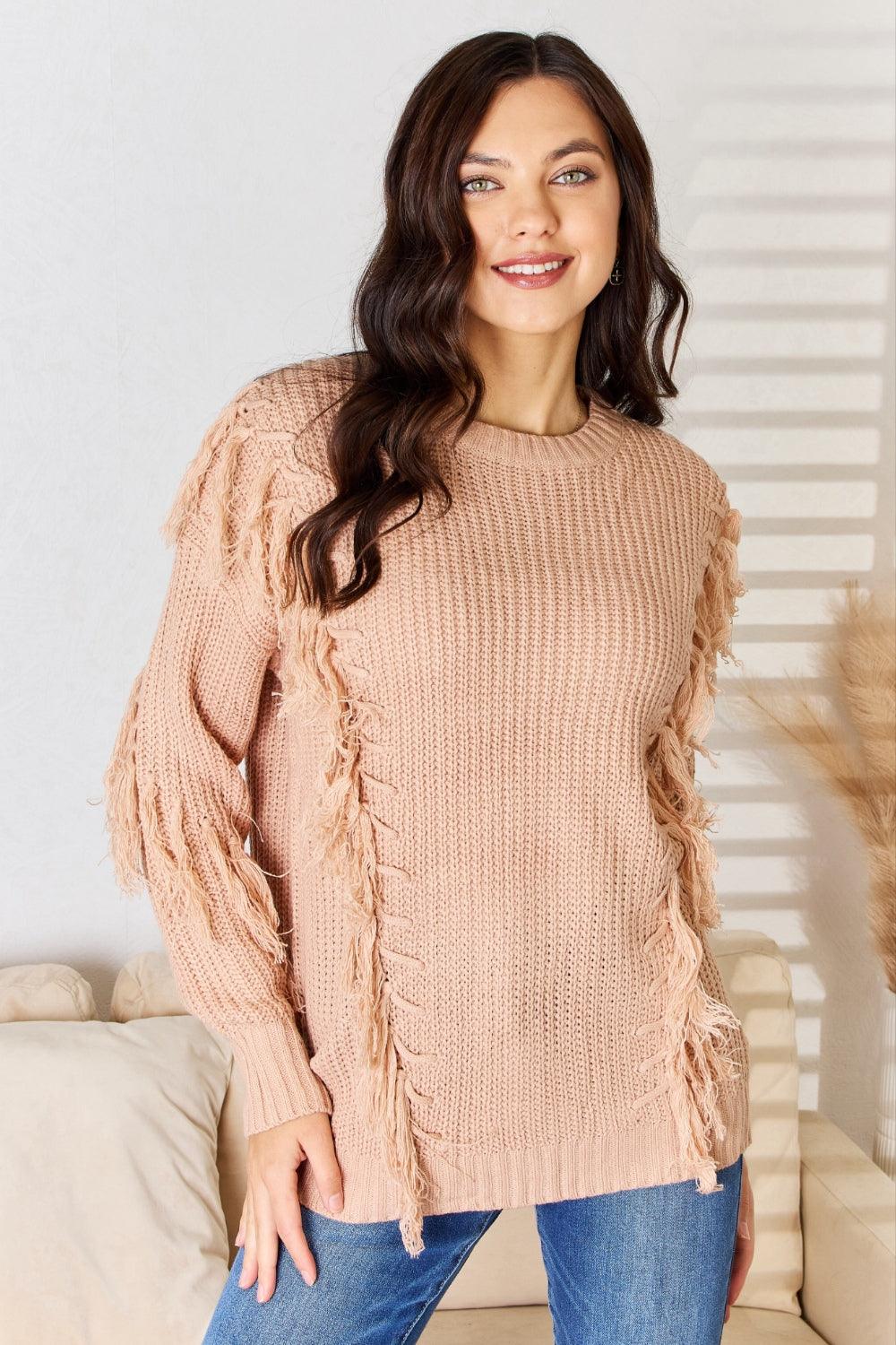 And The Why Tassel Detail Long Sleeve Sweater Carauana Store