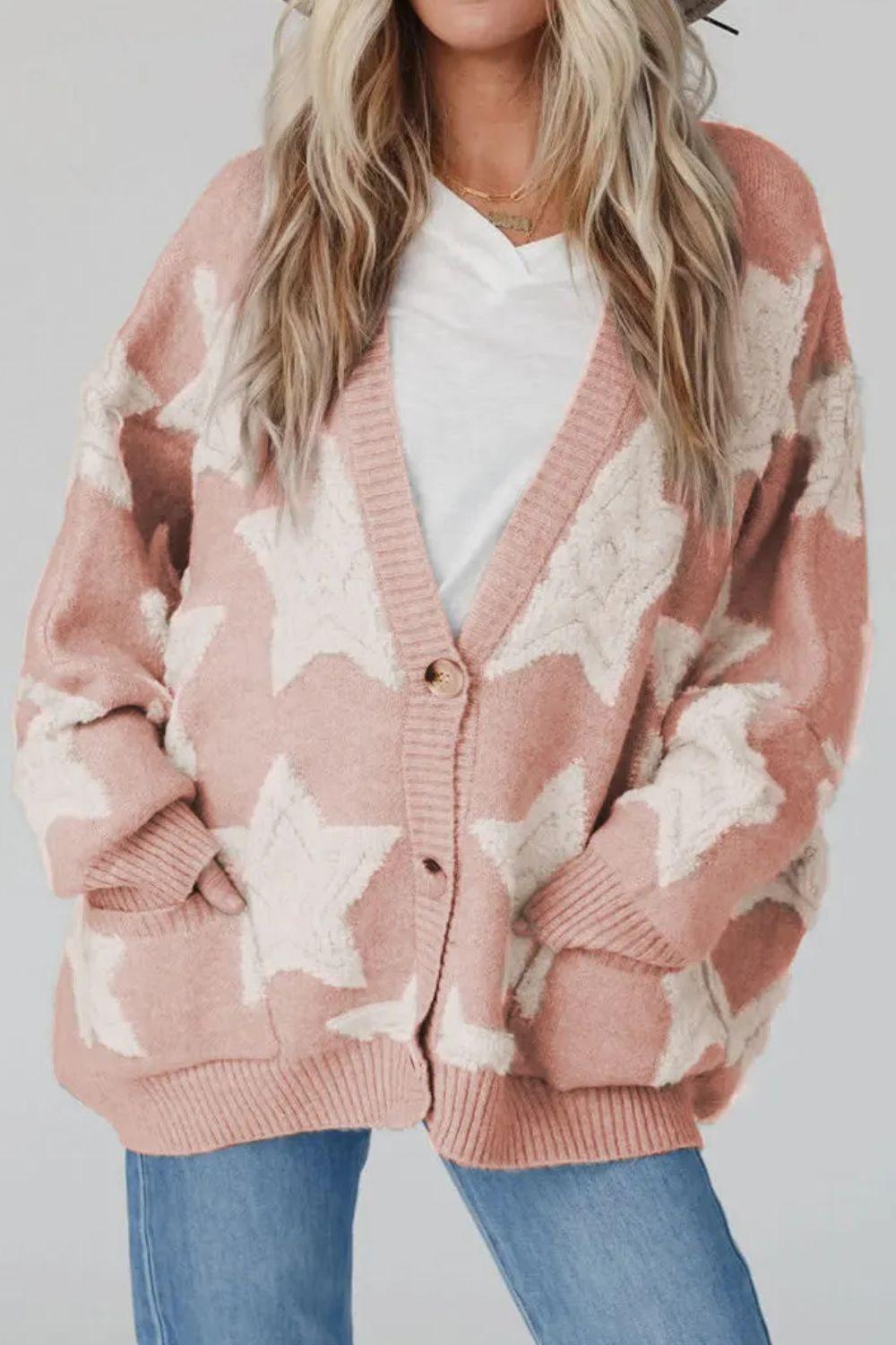 Star Button Up Long Sleeve Cardigan Carauana Store