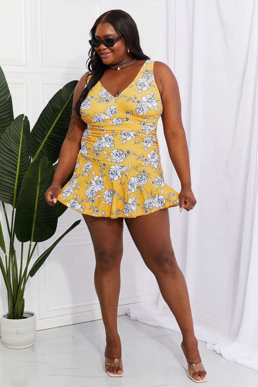 Marina West Swim Full Size Clear Waters Swim Dress in Mustard Carauana Store