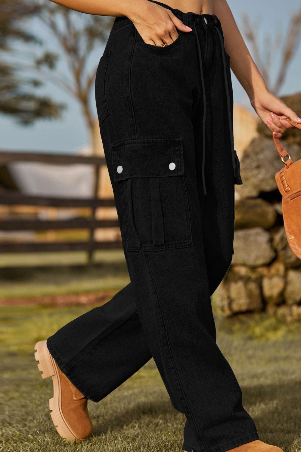 Loose Fit Drawstring Jeans with Pocket Carauana Store