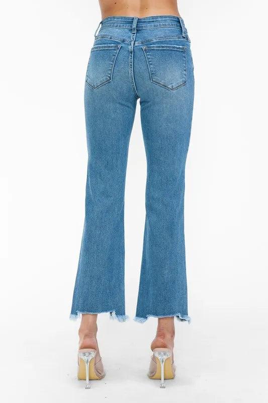 bytos Raw Hem Distressed Mid Rise Crop Jeans Carauana Store