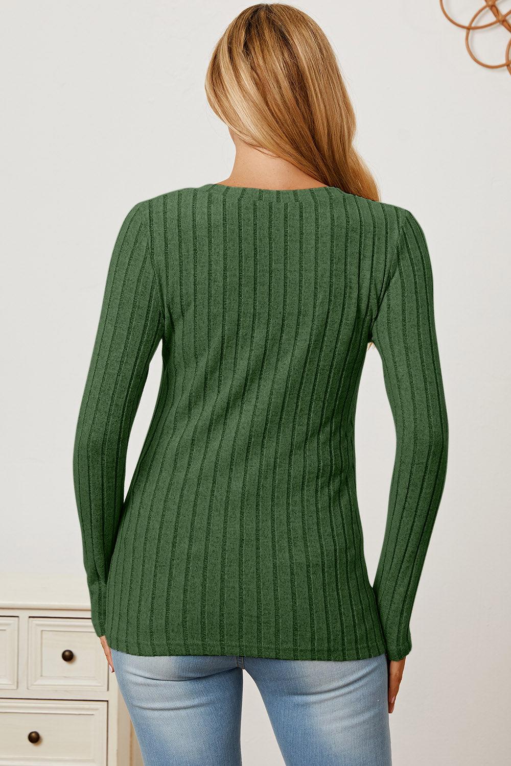 Basic Bae Full Size Ribbed V-Neck Long Sleeve T-Shirt Carauana Store