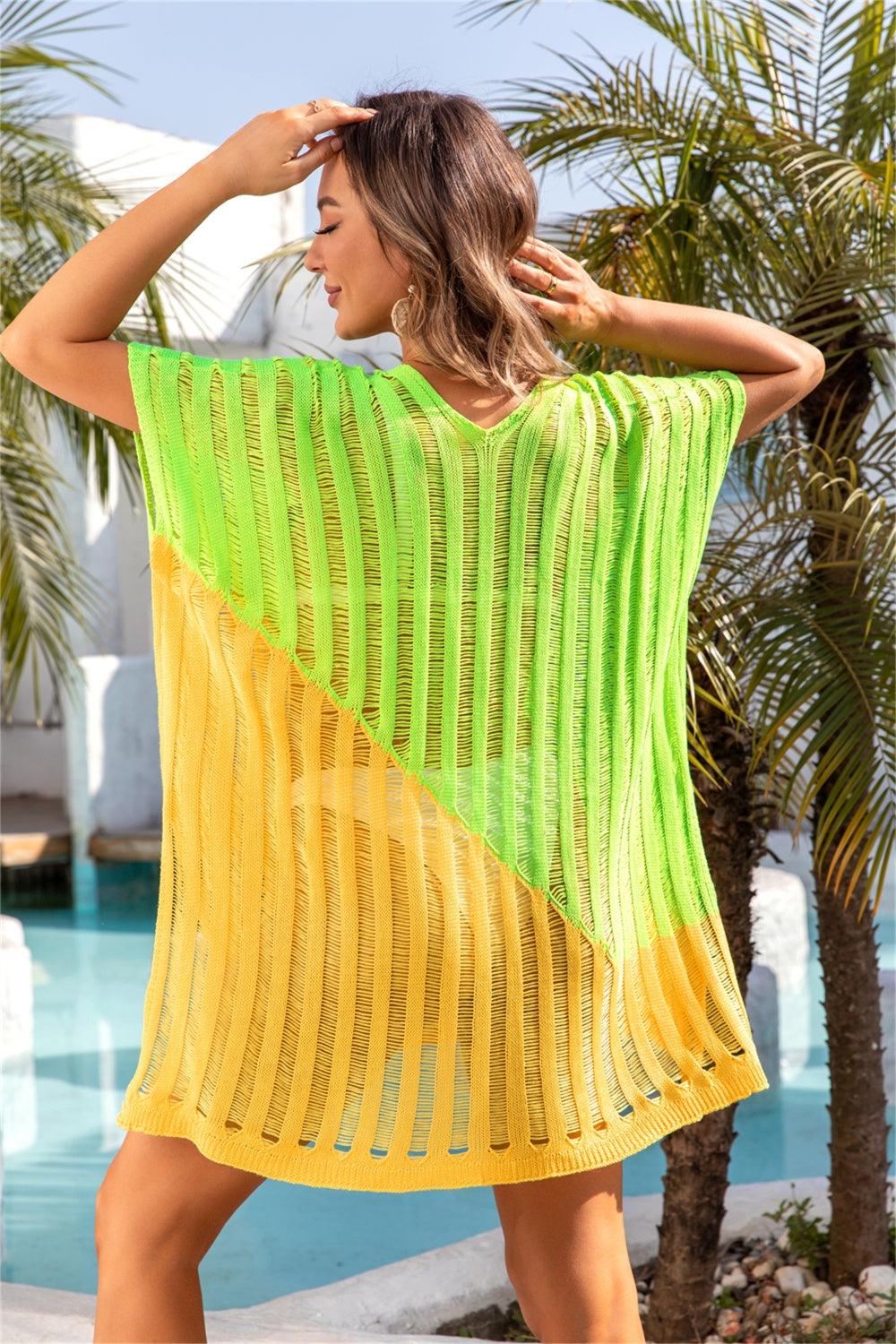 Slit Color Block V-Neck Cover Up Carauana Store
