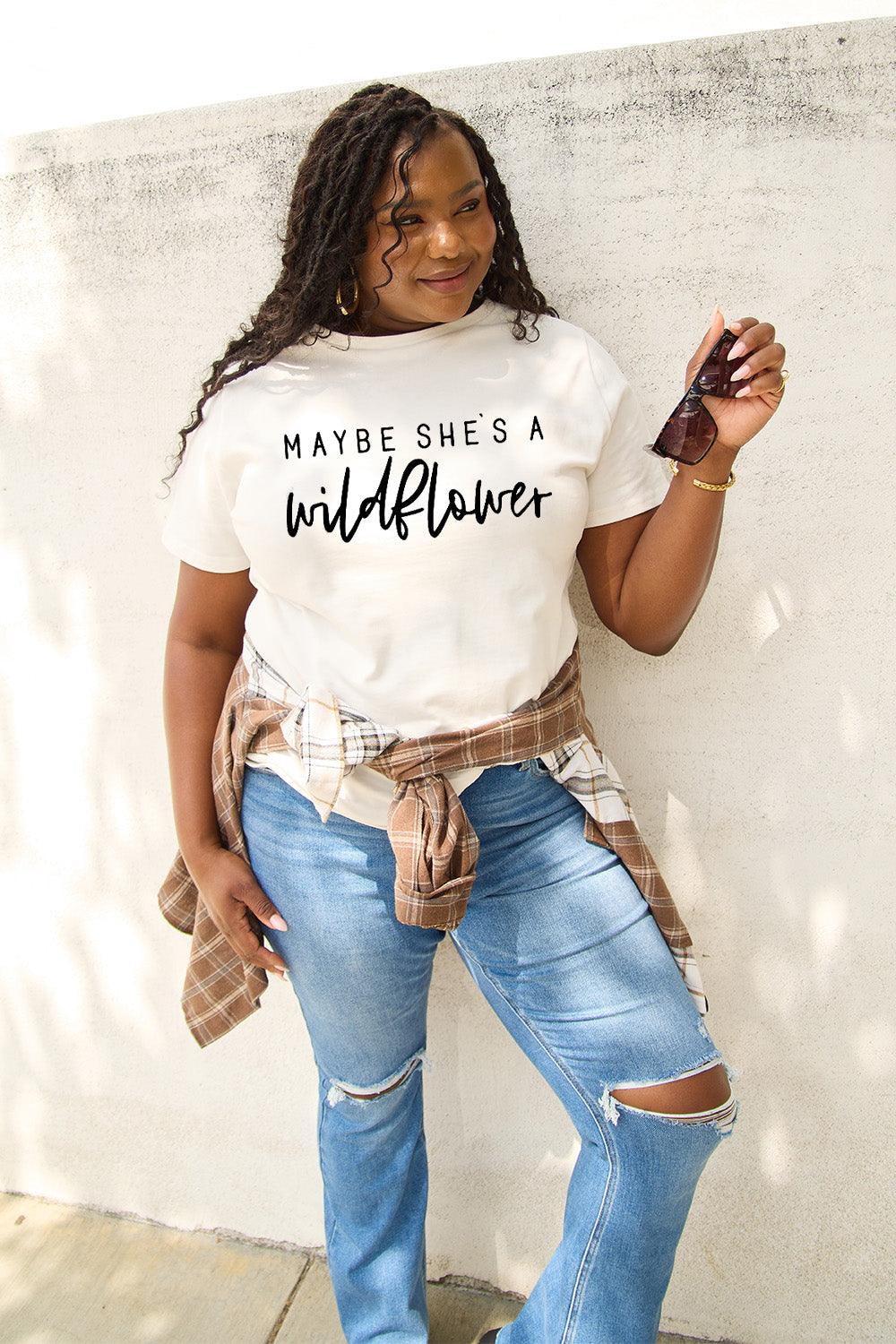 Simply Love Full Size MAYBE SHE'S A WILDFLOWER Short Sleeve T-Shirt Carauana Store