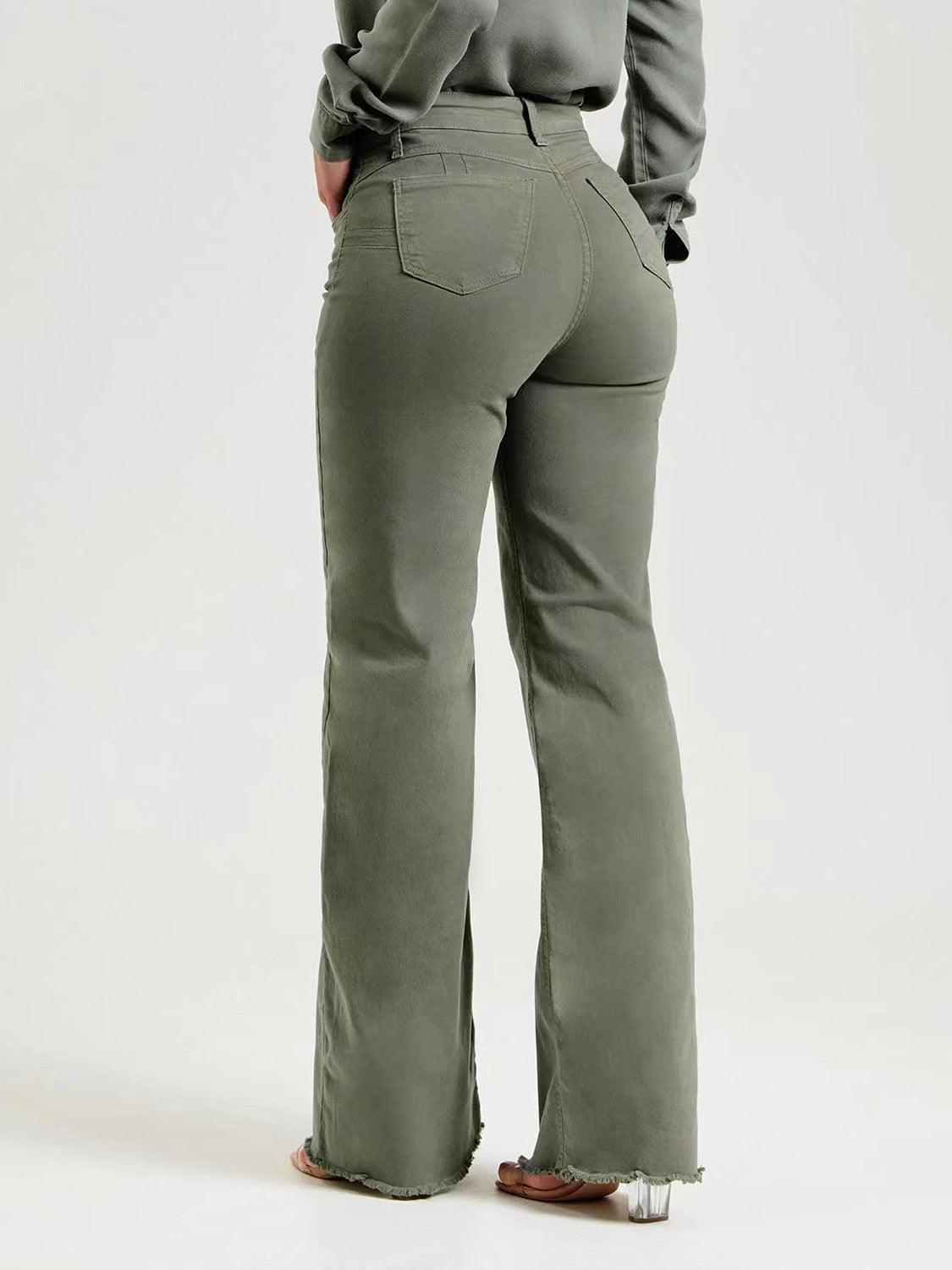 Buttoned Raw Hem Jeans with Pockets Carauana Store