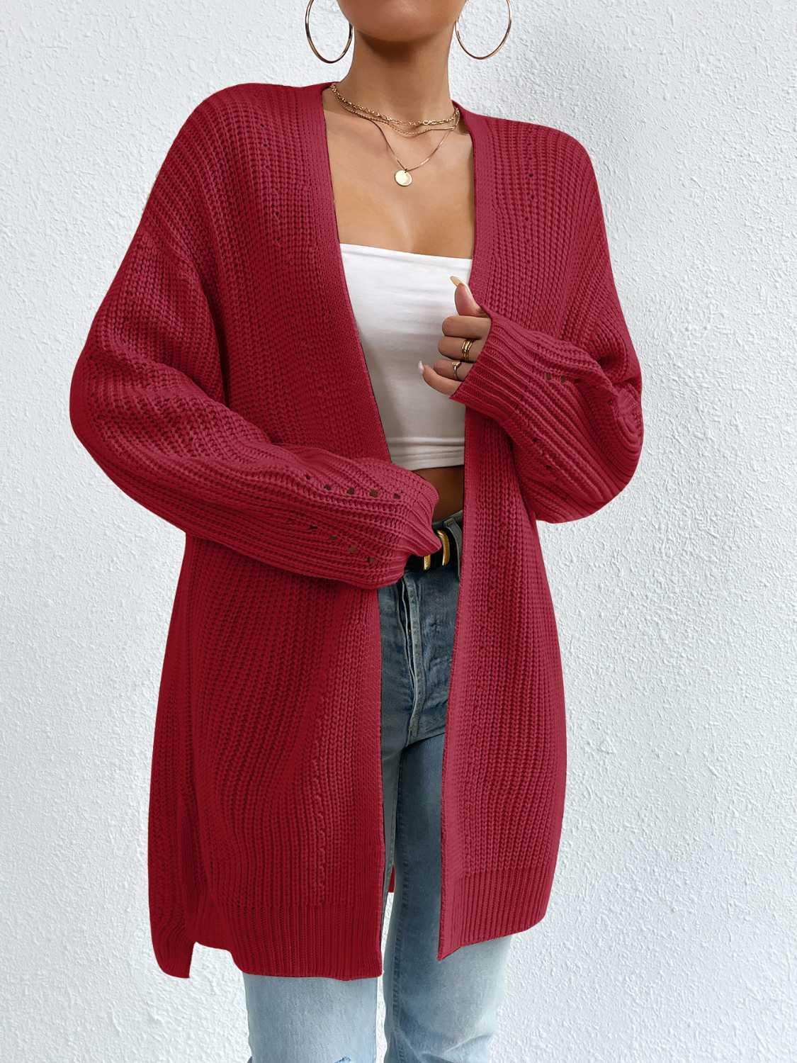 Open Front Dropped Shoulder Slit Cardigan Carauana Store