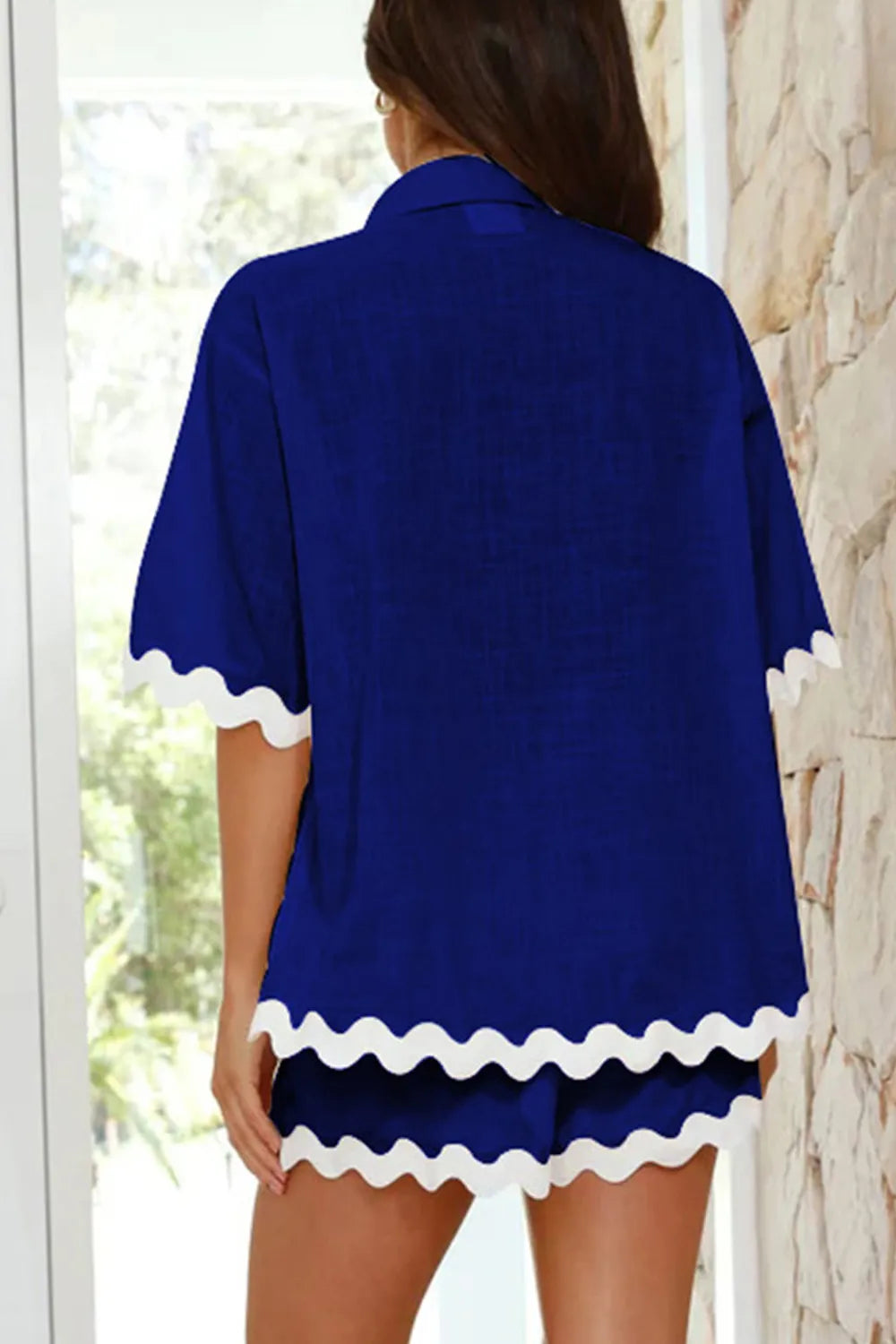 Contrast Trim Half Sleeve Top and Shorts Set Carauana Store