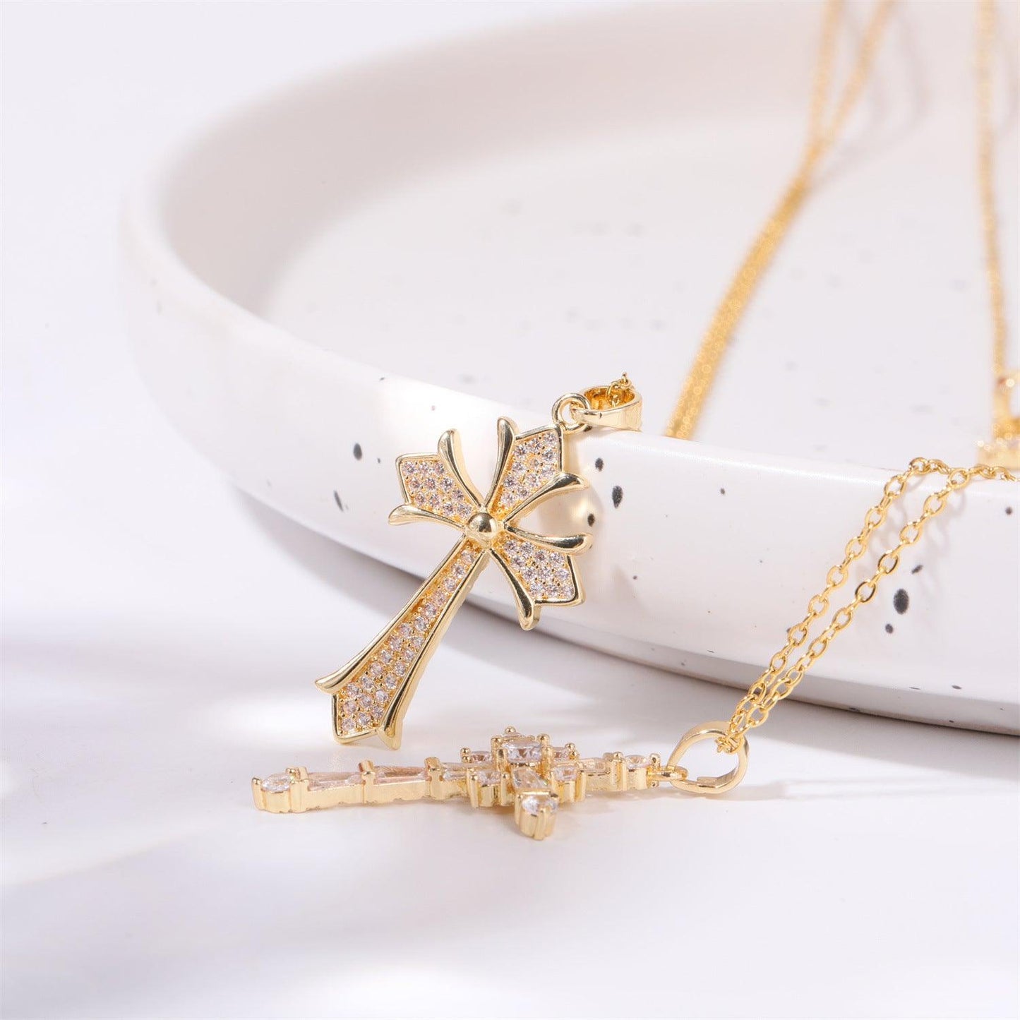 Stainless Steel Inlaid Zircon Cross Necklace Carauana Store