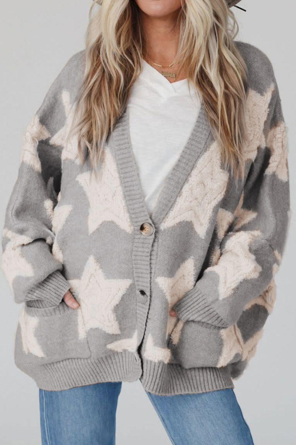 Star Button Up Long Sleeve Cardigan Carauana Store