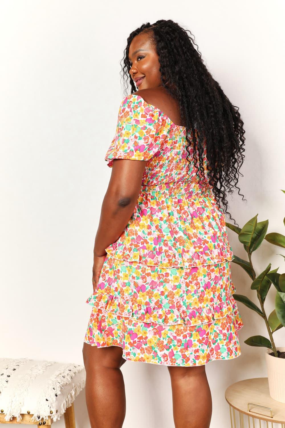 Double Take Smocked Sweetheart Neck Flounce Sleeve Mini Dress Carauana Store