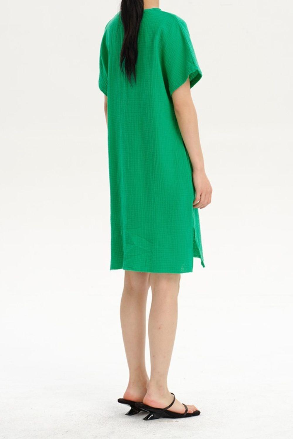 Slit Notched Short Sleeve Mini Dress Carauana Store