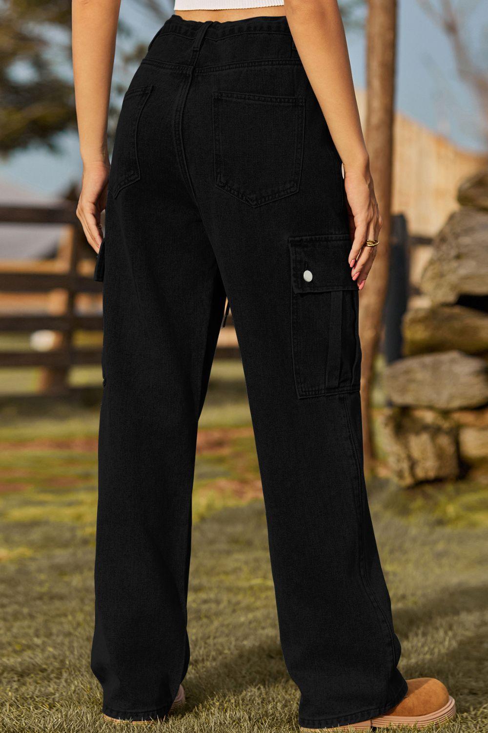 Loose Fit Drawstring Jeans with Pocket Carauana Store