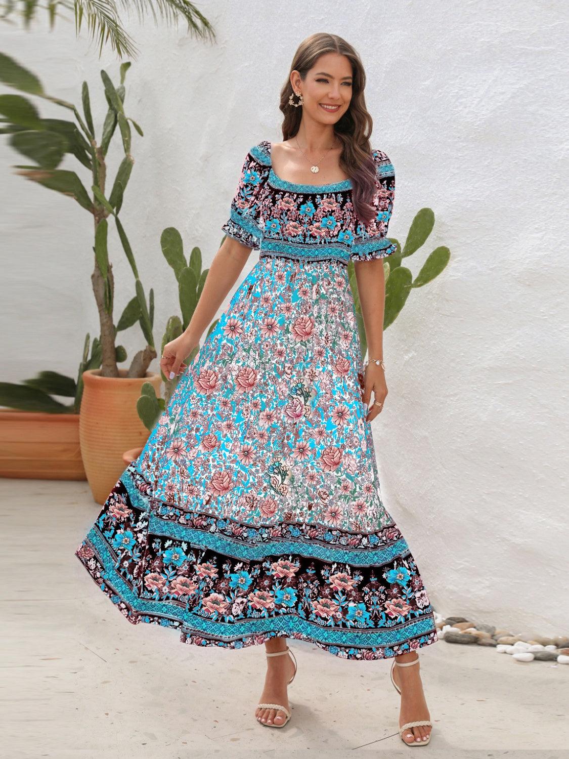 Floral Flounce Sleeve Midi Dress Carauana Store