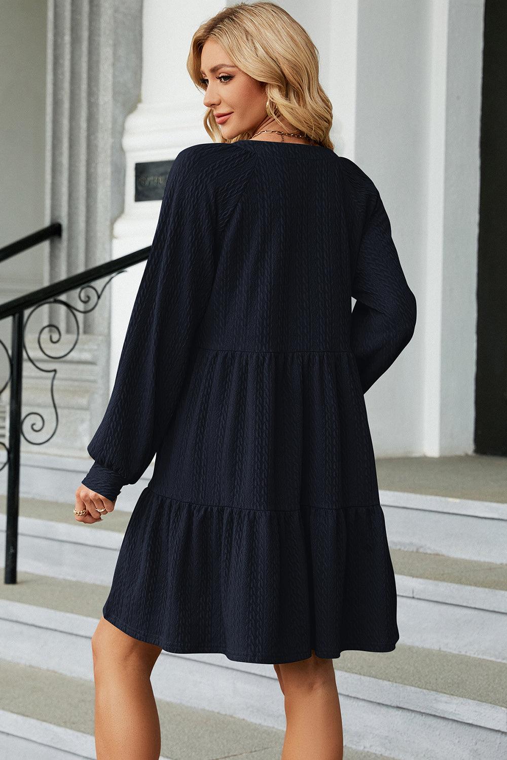 Ruched Notched Long Sleeve Mini Dress Carauana Store