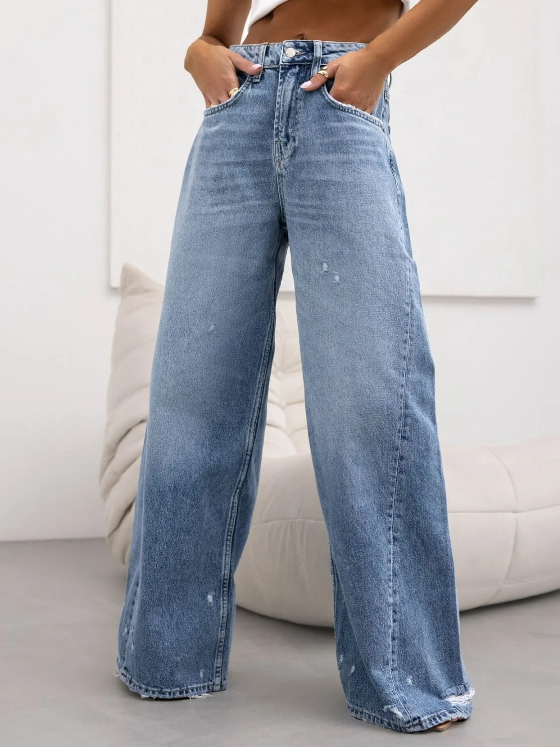 Distressed Wide Leg Jeans Carauana Store