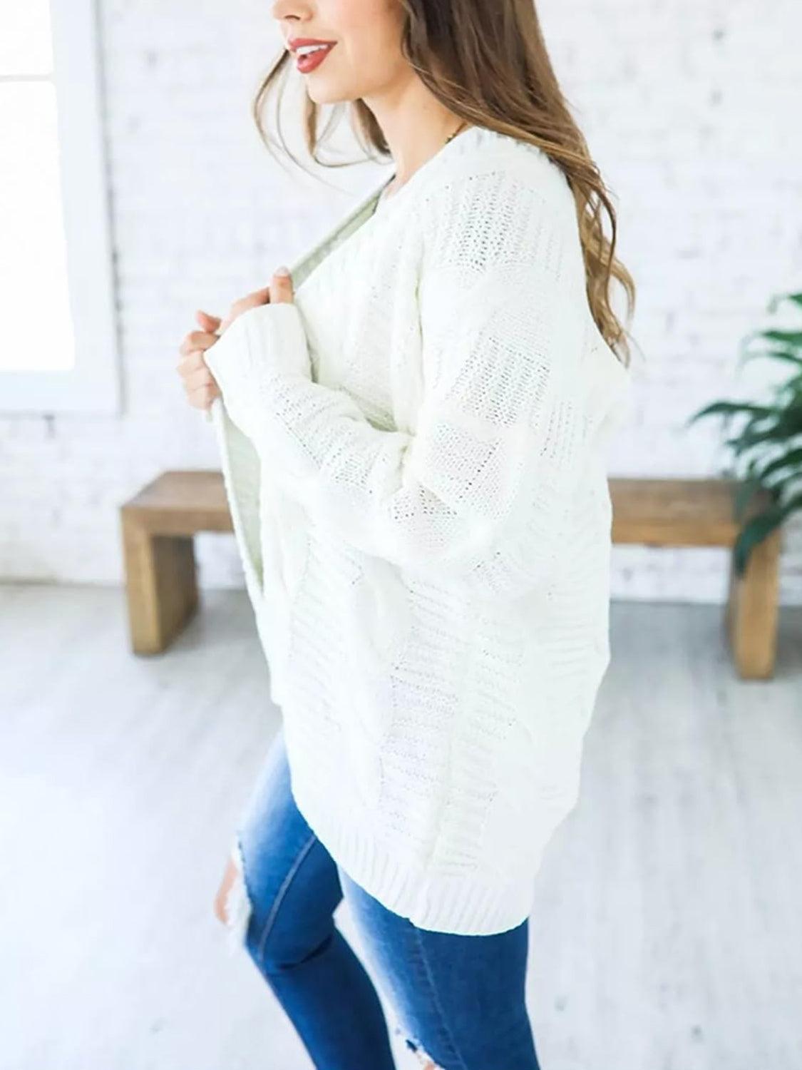 Cable-Knit Open Front Long Sleeve Cardigan Carauana Store