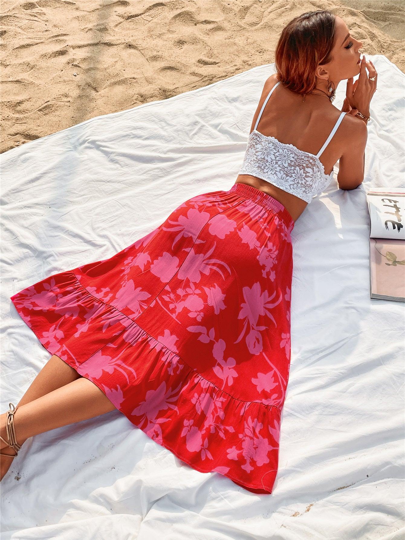 Printed Elastic Waist Skirt Carauana Store