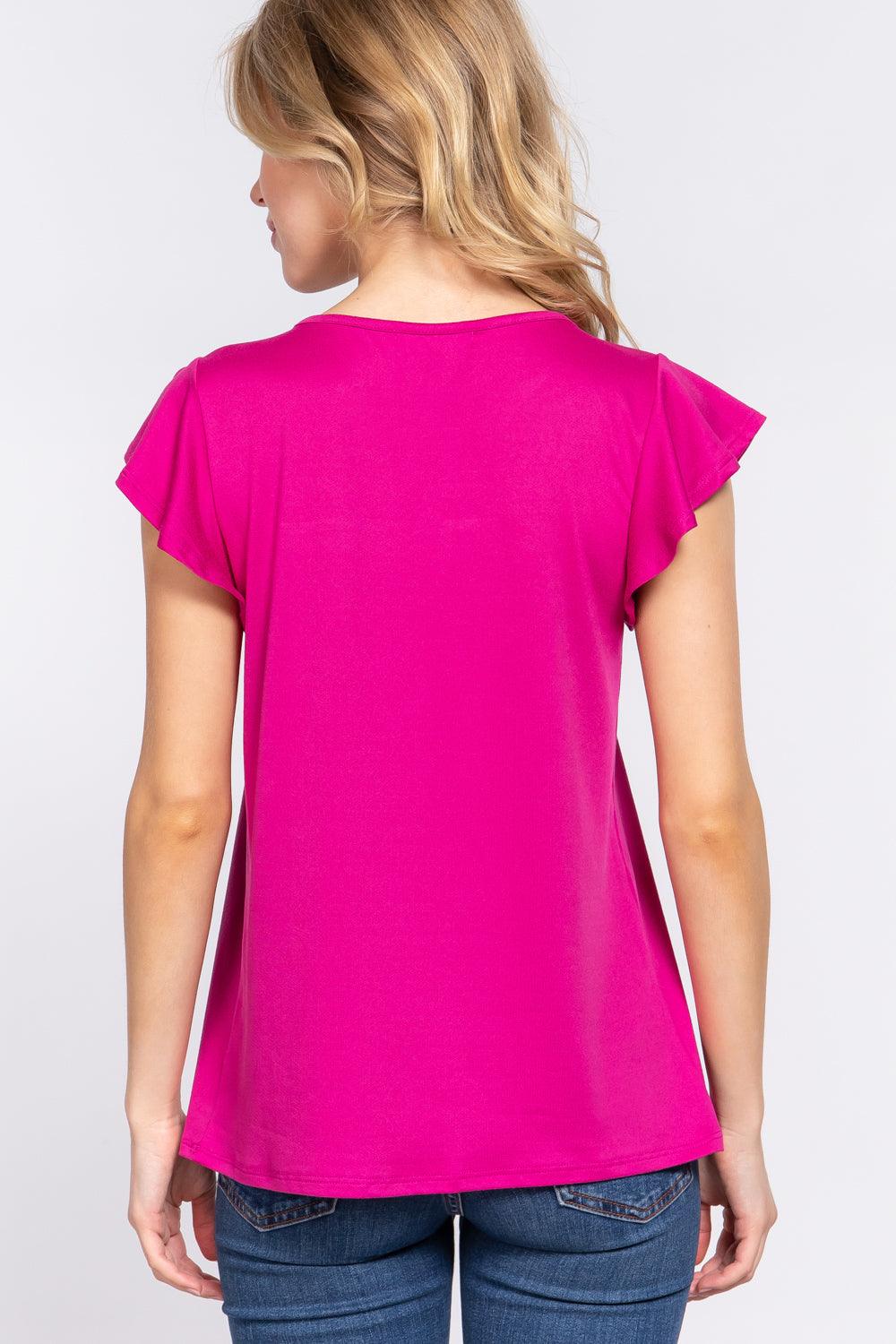ACTIVE BASIC Ruffle Short Sleeve Lace Detail Knit Top Carauana Store