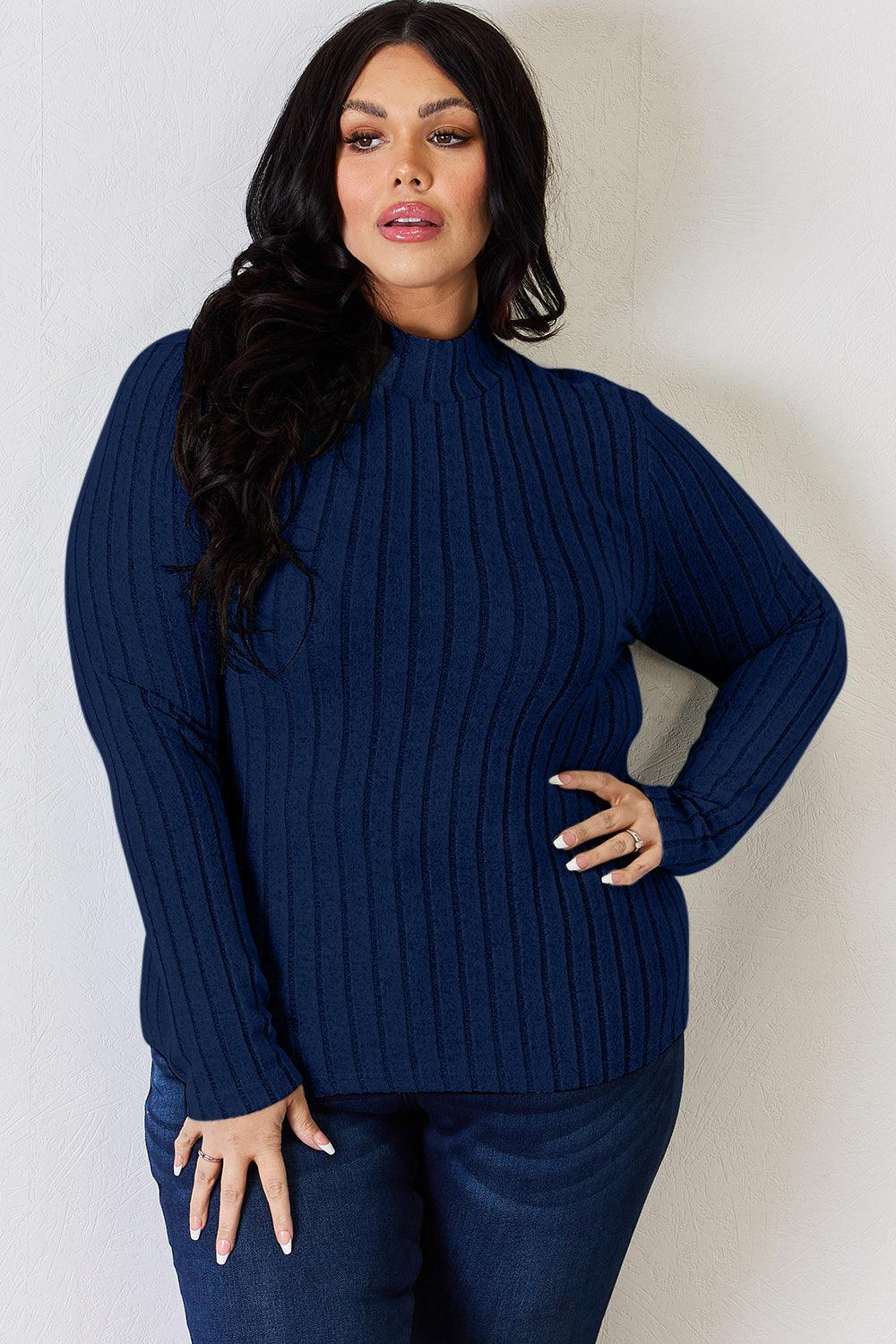 Basic Bae Full Size Ribbed Mock Neck Long Sleeve T-Shirt Carauana Store