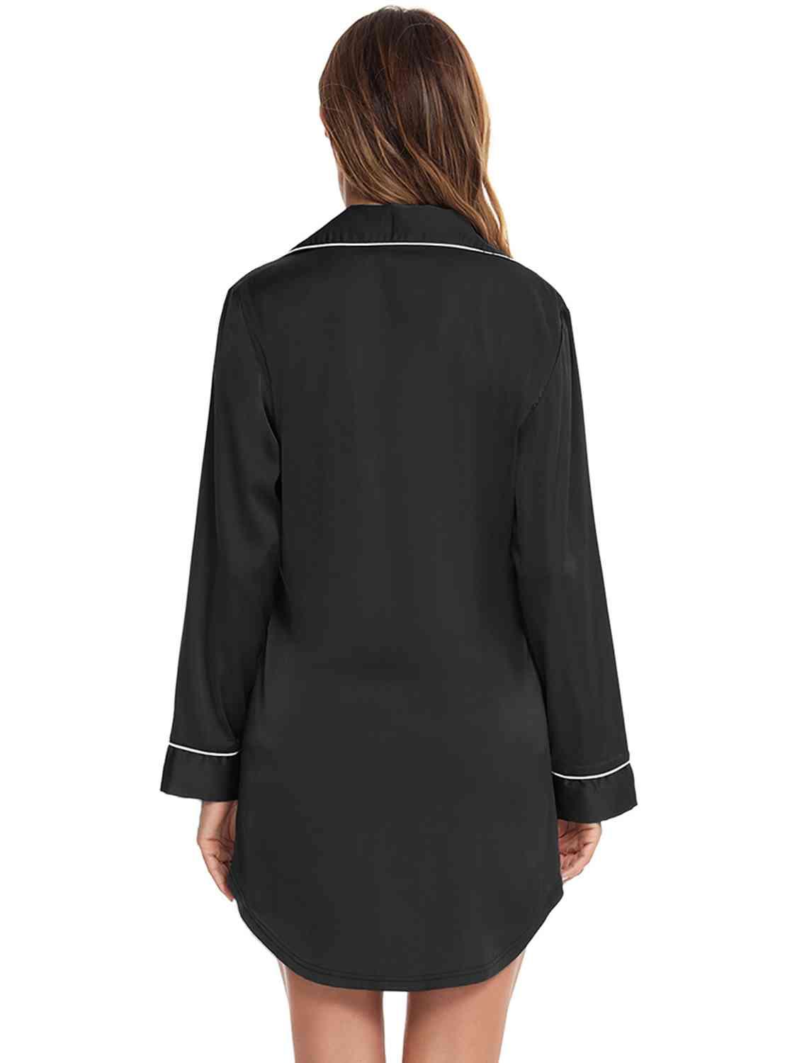 Button Up Lapel Collar Night Dress with Pocket Carauana Store