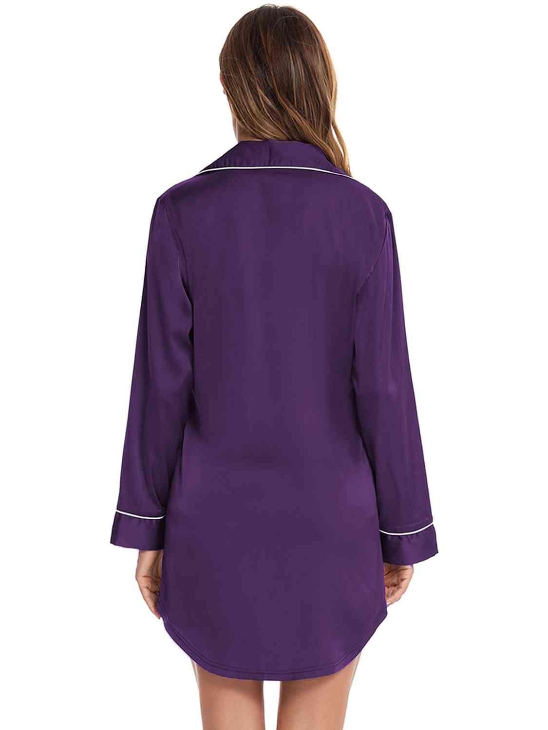Button Up Lapel Collar Night Dress with Pocket Carauana Store