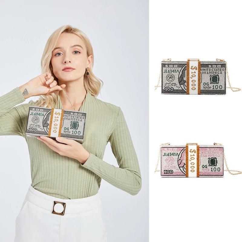 Carauana Dollar Diamond Crystal Wedding Clutch Bag | Designer Evening Purse | Luxury Chain Shoulder Bag Carauana Store