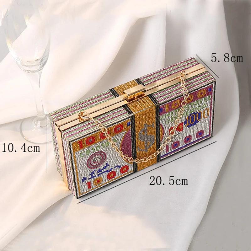 Carauana Dollar Diamond Crystal Wedding Clutch Bag | Designer Evening Purse | Luxury Chain Shoulder Bag Carauana Store