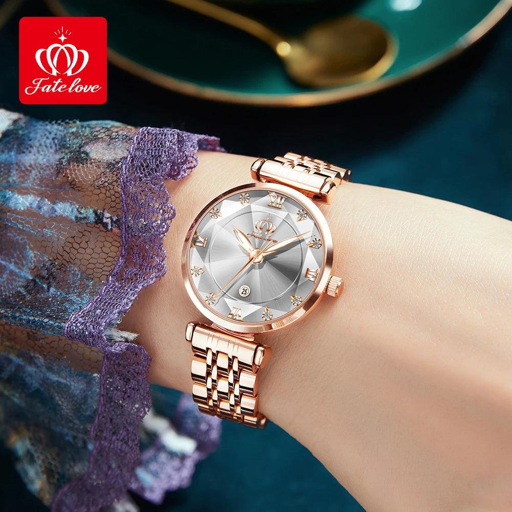 FATE LOVE Quartz Watch for Women Luxury Waterproof Stainless Steel Elegant Dress Ladies' Watch Set Top Brand Women Wristwatch Carauana Store