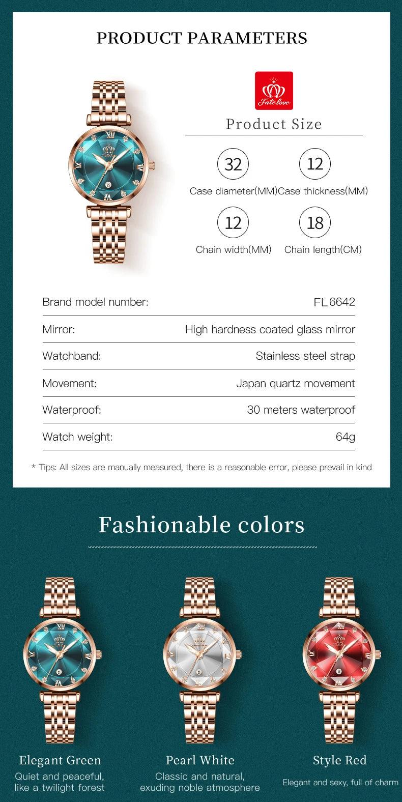 FATE LOVE Quartz Watch for Women Luxury Waterproof Stainless Steel Elegant Dress Ladies' Watch Set Top Brand Women Wristwatch Carauana Store
