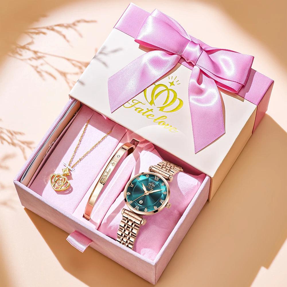 FATE LOVE Quartz Watch for Women Luxury Waterproof Stainless Steel Elegant Dress Ladies' Watch Set Top Brand Women Wristwatch Carauana Store