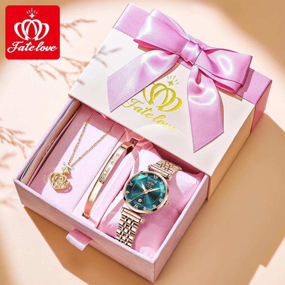 FATE LOVE Quartz Watch for Women Luxury Waterproof Stainless Steel Elegant Dress Ladies' Watch Set Top Brand Women Wristwatch Carauana Store