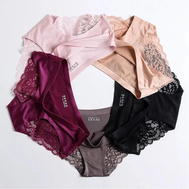 3Pcs Women's Lace Seamless Panties Set - Luxurious Mid-Rise Cotton Spandex Nylon Briefs | Carauana Carauana Store